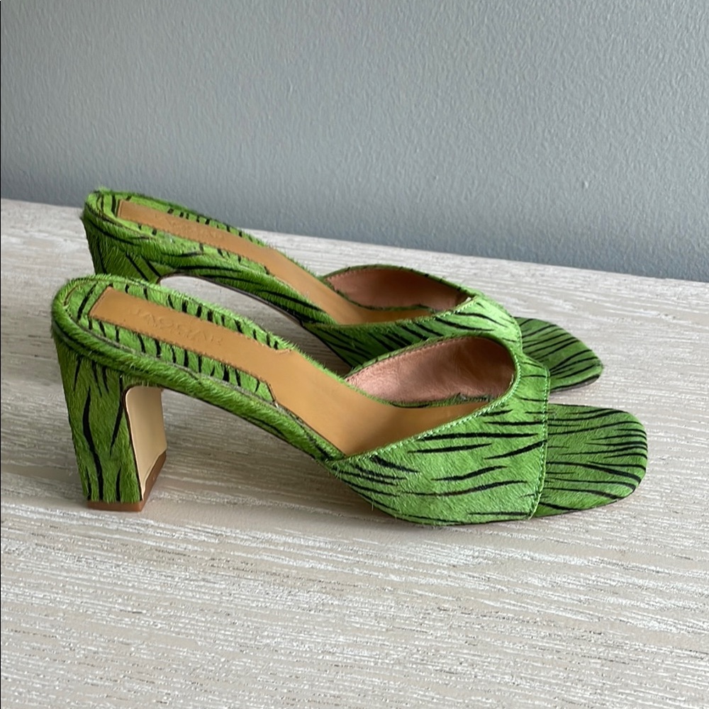 Green Pleated Satin Heels with Chunky Architectural Design